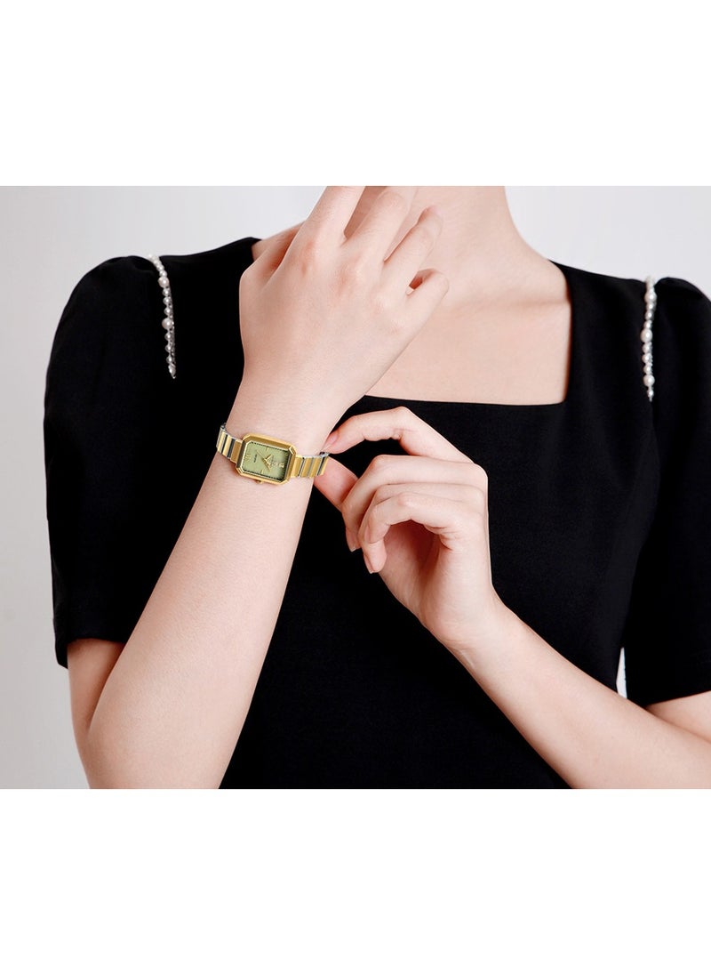 NAVIFORCE - Women's Luxury Rectangular Watch Gold & Green Stainless Steel Waterproof Elegant Design - Image 1