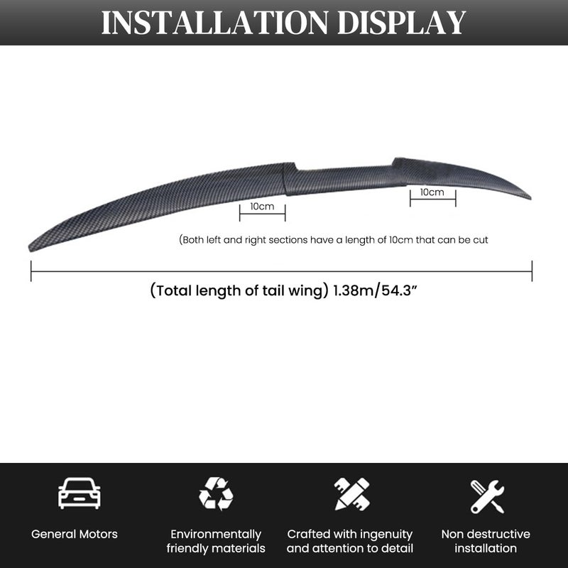 STHIRA Universal Carbon Fiber Black Car Spoiler Sporty Rear Trunk Lip With Self-Adhesive, 1.38m Roof Extension Wing Spoiler For Car 45° Angle, Aerodynamic Pvc Shelf, Fit For Sedan & Hatchback Models - Image 2