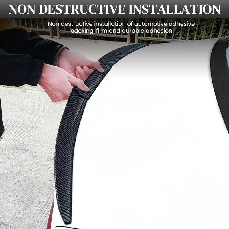 STHIRA Universal Carbon Fiber Black Car Spoiler Sporty Rear Trunk Lip With Self-Adhesive, 1.38m Roof Extension Wing Spoiler For Car 45° Angle, Aerodynamic Pvc Shelf, Fit For Sedan & Hatchback Models - Image 3