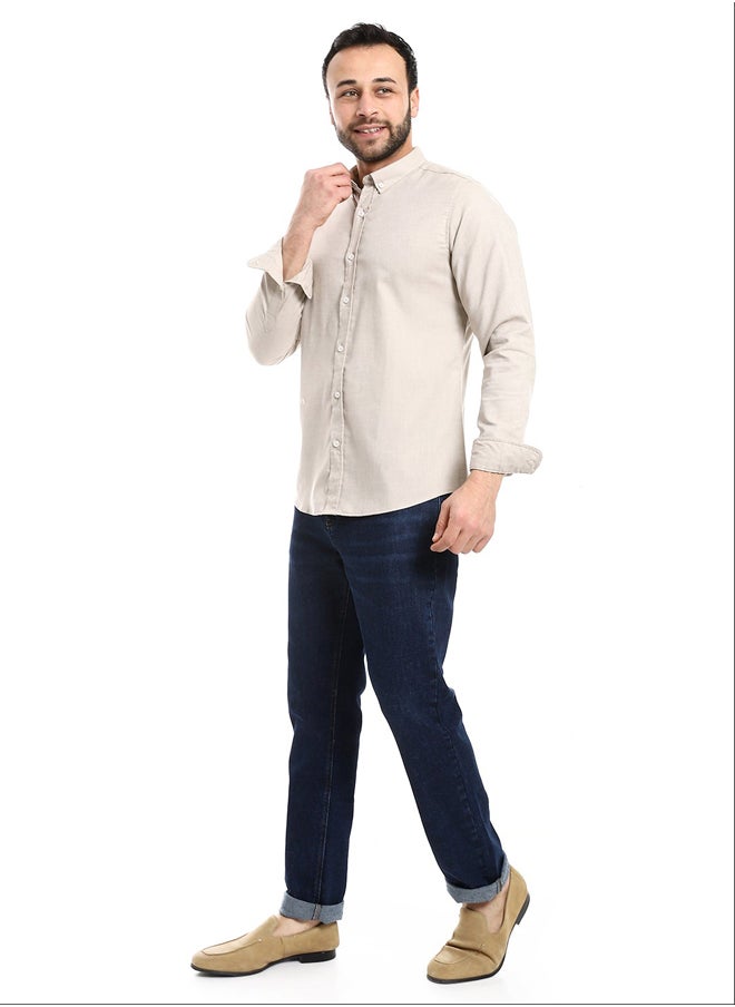 Andora - Solid Cotton Full Sleeves Casual Shirt_Dark Beige - Image 1