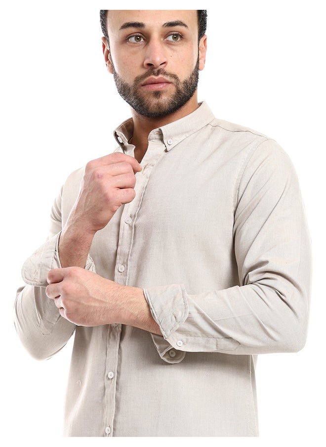 Andora - Solid Cotton Full Sleeves Casual Shirt_Dark Beige - Image 1