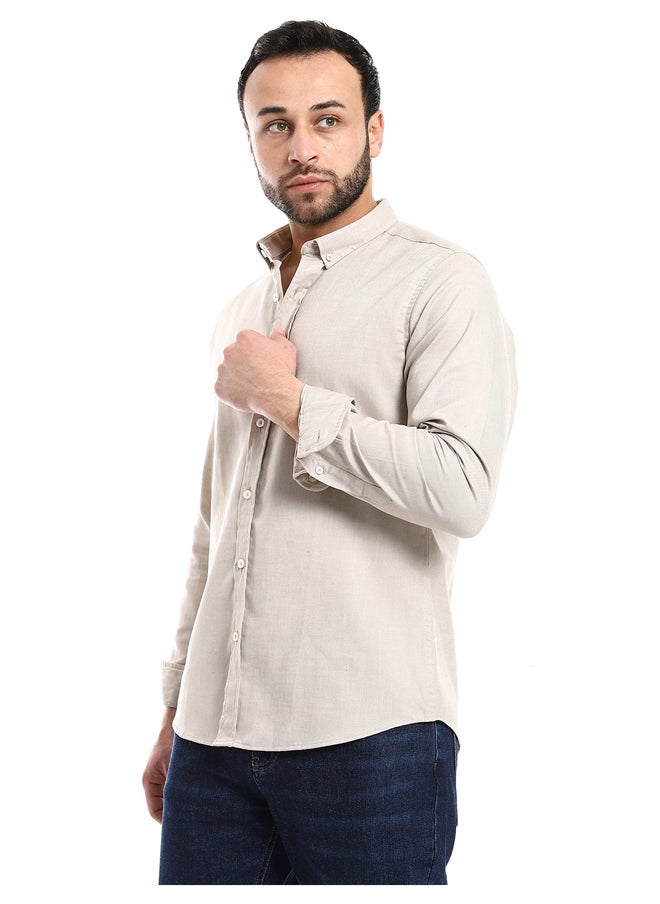 Andora - Solid Cotton Full Sleeves Casual Shirt_Dark Beige - Image 1
