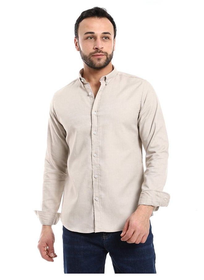 Andora - Solid Cotton Full Sleeves Casual Shirt_Dark Beige - Image 1