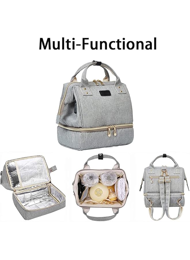 إيروريكس حقيبة حفاضات محمولة وحقيبة ظهر لمضخة الثدي مع جيوب وحقيبة غداء معزولة محمولة مع شحن USB - Image 4