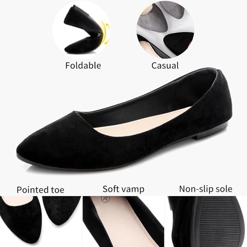 HEAWISH Women’s Black Flats Shoes Comfortable Suede Pointed Toe Slip On Casual Ballet Flats Dress Shoes Nude Flats(Black, US8) - Image 3