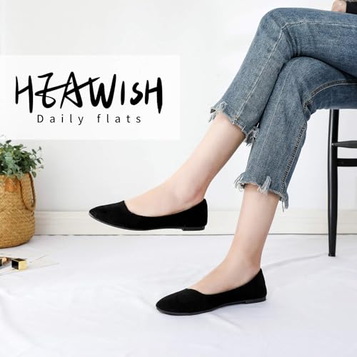 HEAWISH Women’s Black Flats Shoes Comfortable Suede Pointed Toe Slip On Casual Ballet Flats Dress Shoes Nude Flats(Black, US8) - Image 2