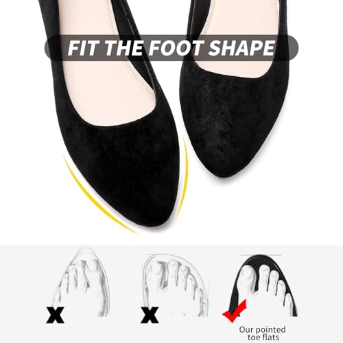 HEAWISH Women’s Black Flats Shoes Comfortable Suede Pointed Toe Slip On Casual Ballet Flats Dress Shoes Nude Flats(Black, US8) - Image 4