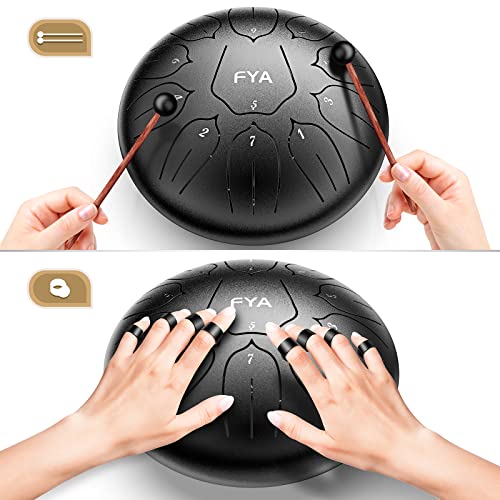 FYA 10 Inch Steel Tongue Drum 11 Notes D Major for Kids and Adults with Rubber Mallets, Finger Picks and Padded Travel Bag, Unique Gifts for Him or Her - Image 4