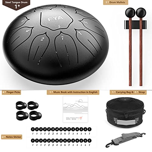FYA 10 Inch Steel Tongue Drum 11 Notes D Major for Kids and Adults with Rubber Mallets, Finger Picks and Padded Travel Bag, Unique Gifts for Him or Her - Image 2