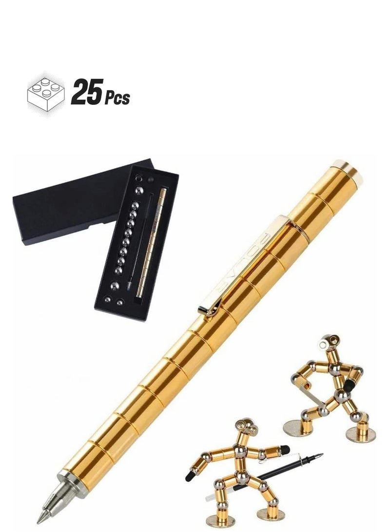 Magnetic Toy Pen, Magnetic Fidget Pen Decompression Magnetic Metal Pen Multifunction Writing Magnet Ballpoint Pen Eliminate Pressure Fidget Gadgets Pen Gift for Kids or Friends (Gold) - Image 1