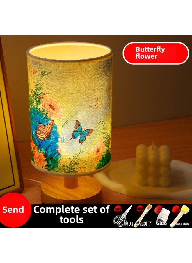 Mother's Day Gift Handmade Embossed Table Lamp DIY Material Package Dried Flower Lamp Nightlight Children's Group Building Warm-up Activities-Color:Butterfly Love Flower 2 (full Set Of Material Package)  - Image 1