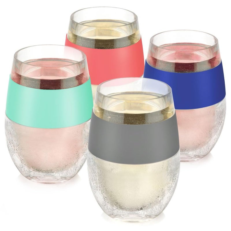 Host HOST Cooling Cup Set of 4 Plastic Double Wall Insulated Freezable Drink Chilling Tumbler with Freezing Gel Wine Glasses for Red and White Wine 85 oz Assorted Colors