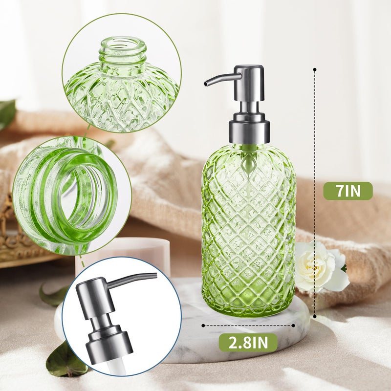 KAI SHUN 12 Oz Refillable Glass Soap Dispenser With Rust Proof Stainless Steel Pump  For Dispense Hand Soap  Body Wash  Lotion (Green) - Image 2
