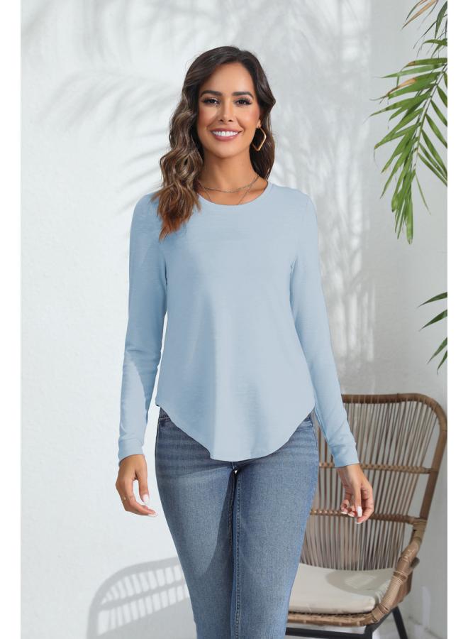 VUELO European And American Women's Outdoor Round Neck Top Casual Sports Blouse Slub Cotton Yoga Fitness Long Sleeve 