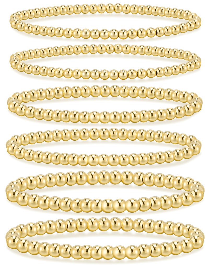 adoyi Gold Bracelets for Women 14K Gold Plated Beaded Stackable Strand Bead Ball Bracelet stack Set Trendy Adjustable Jewelry Sets for Gifts - Image 1