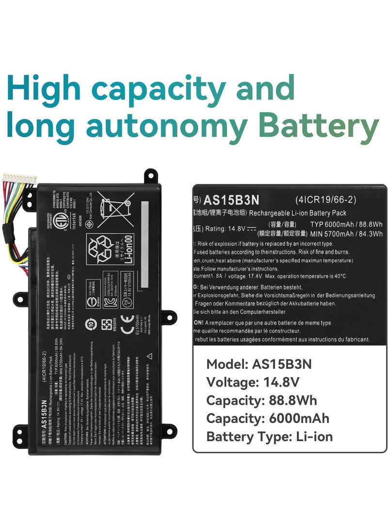 Terabyte AS15B3N Laptop Battery for Acer Predator 15 G9-591 G9-591G G9-592 G9-592G G9-593 Predator 17 G5-793 G9-791 G9-791G G9-792 G9-792G G9-793 Predator 17X GX-791 GX-792 21X GX21-71 G9000 4ICR19/66-2 - Image 2