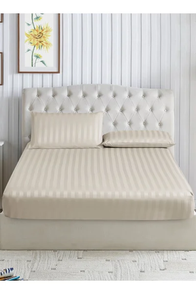 Donetella 3-Piece Striped Bedding Set – Super King Fitted Sheet 200x200+35 cm with All-Around Elastic &amp; 2 Matching Pillowcases