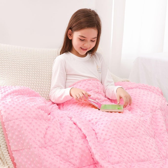 WEIGHTED BLANKET 3 LBS SMALL MINKY DOTTED BLANKETS SOFT HEAVY BLANKET THROW MACHINE WASHABLE 36 X 48 INCHES PINK