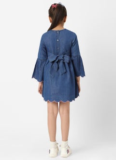 Nautinati Nautinati Girls’ Floral Embroidered Flared Fit Denim Dress with Scalloped Hem  - Image 3
