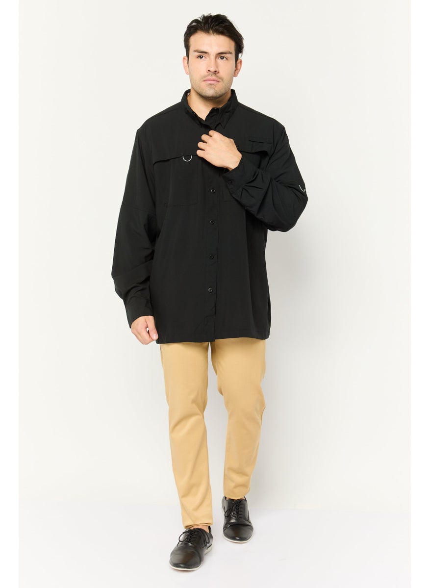 Red Hook Lure - Men Regular Fit Solid Long Sleeves Casual Shirt, Black - Image 1