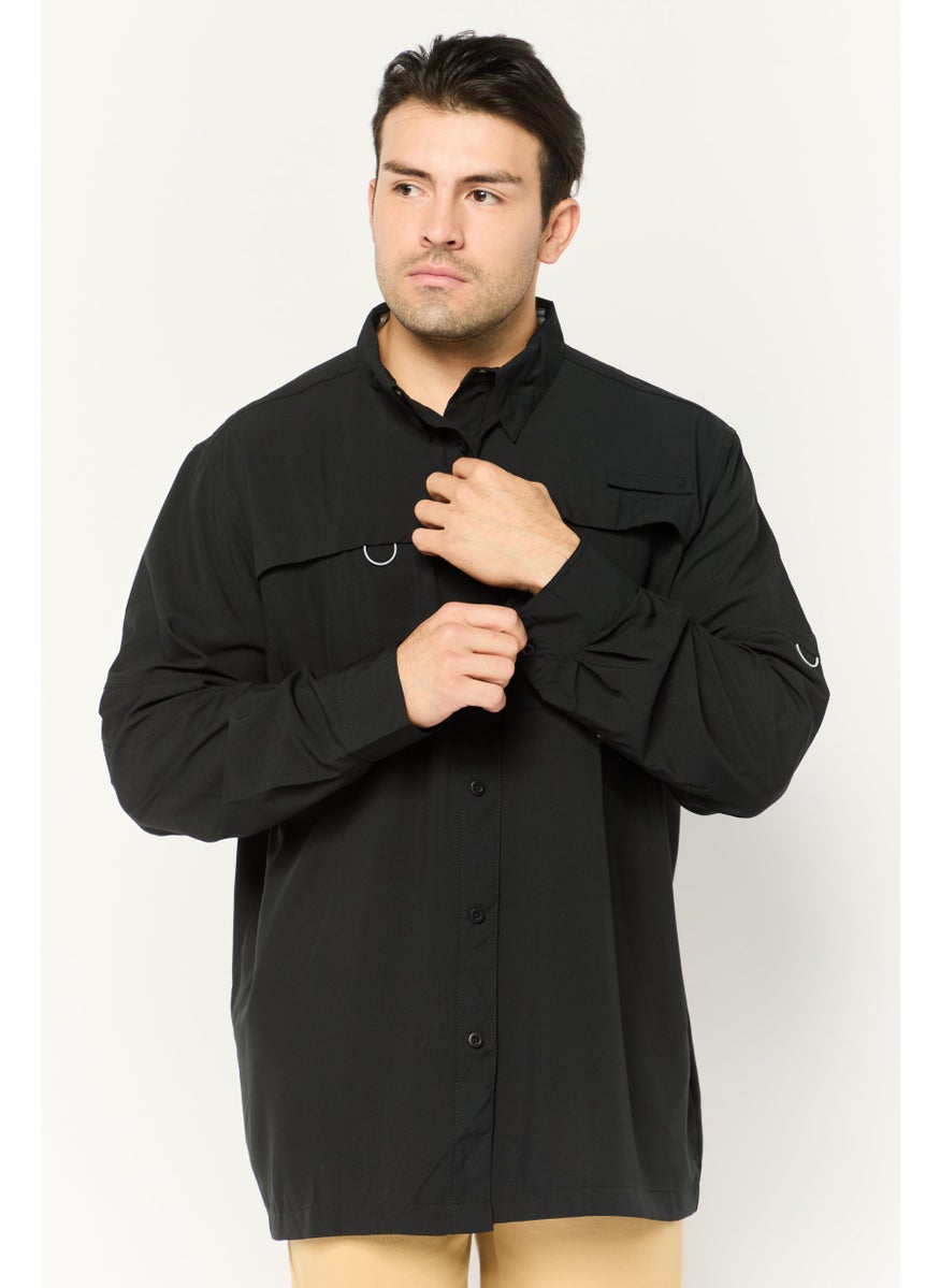 Red Hook Lure - Men Regular Fit Solid Long Sleeves Casual Shirt, Black - Image 1
