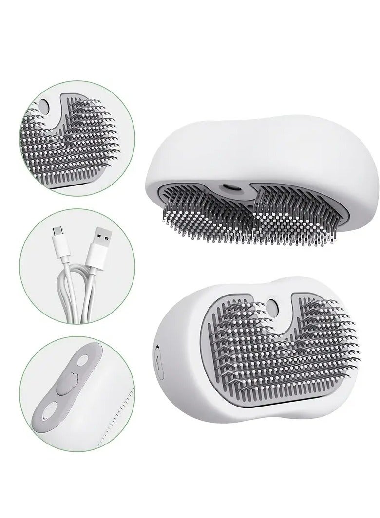 sharjah pigeon 3-in-1 Pet Steam Brush – Stainless Steel Grooming Tool with Rubber Massage Ball, One-Click Hair Removal & Fast USB Charging | Pets Grooming Brush for Cats & Dogs - Image 2