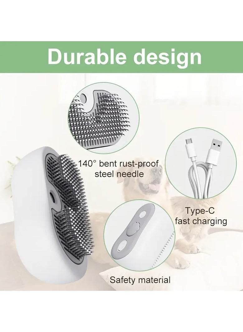 sharjah pigeon 3-in-1 Pet Steam Brush – Stainless Steel Grooming Tool with Rubber Massage Ball, One-Click Hair Removal & Fast USB Charging | Pets Grooming Brush for Cats & Dogs - Image 5