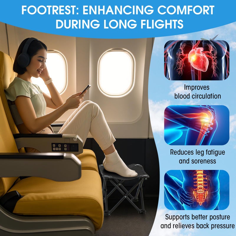 Ripeng 2 Pcs Portable Airplane Travel Foot Rest, Folding Camping Stool, Under Desk Foot Rest at Work for Long Flight, Home and Office Outdoor Hiking Fishing with Carry Bag - Image 2