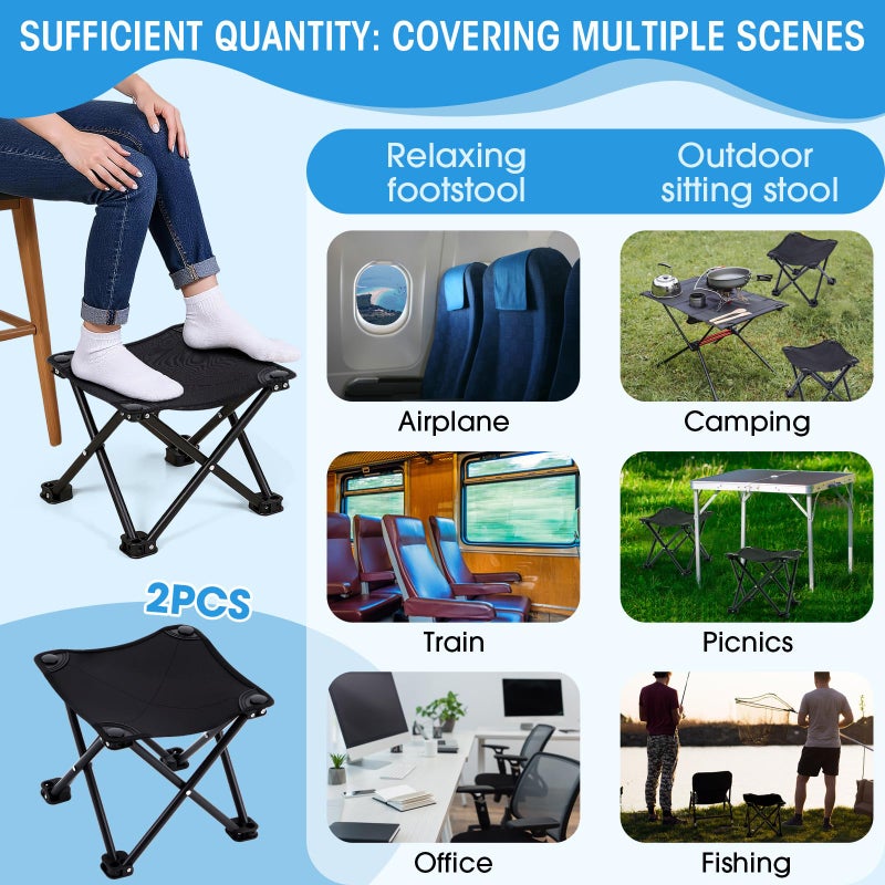 Ripeng 2 Pcs Portable Airplane Travel Foot Rest, Folding Camping Stool, Under Desk Foot Rest at Work for Long Flight, Home and Office Outdoor Hiking Fishing with Carry Bag - Image 4