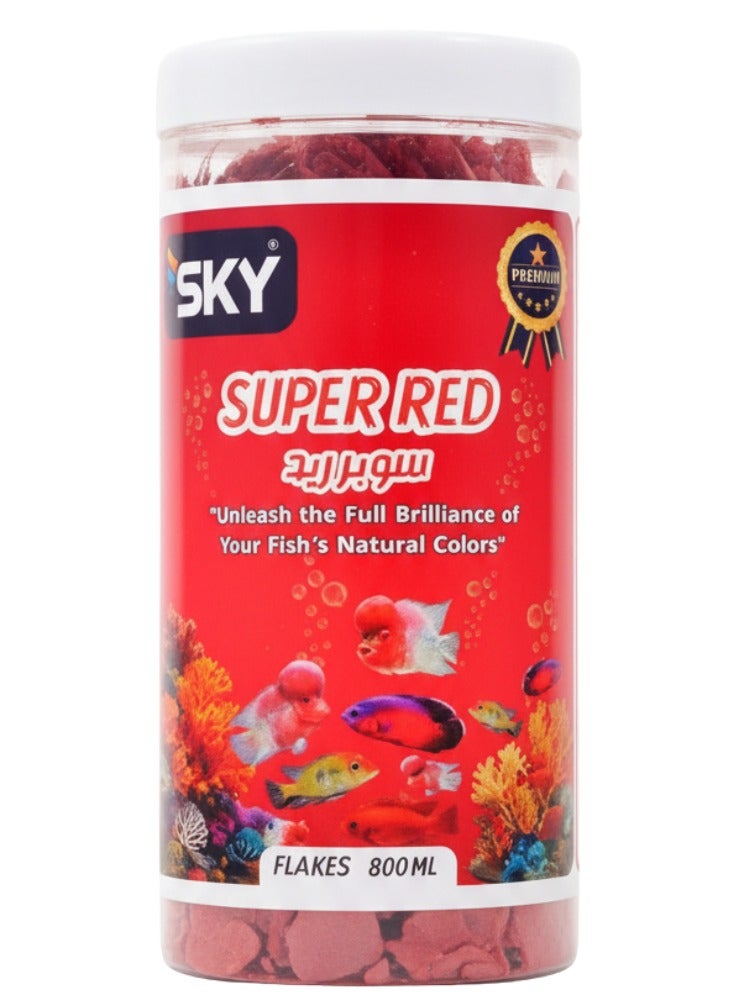 سكاي طعام أسماك سكاي سوبر ريد فليكس 800 مل - رقائق معززة للون الأحمر لأسماك الزينة والسيكليد، غني بالفيتامينات والبروتين