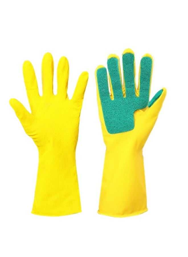 Kitchen Dishwashing Gloves With Scouring Pad Multifunction Long Style Rubber Reuseable Durable Non-Slip Cleaning Gloves For Household - Image 1