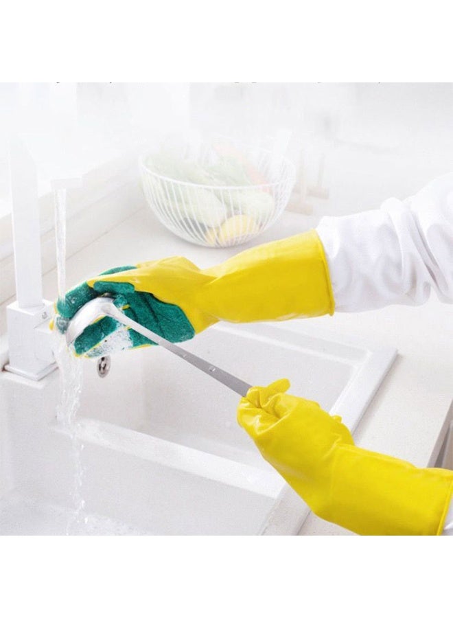 Kitchen Dishwashing Gloves With Scouring Pad Multifunction Long Style Rubber Reuseable Durable Non-Slip Cleaning Gloves For Household - Image 2