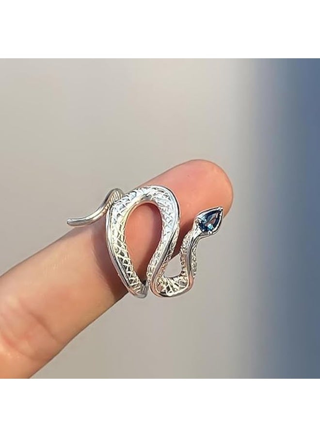Silver Crystal Snake Knuckle Rings for Women  Chunky Punk Open Adjustable Snake Statement Ring Fashion Vintage Rhinestones Jewelry Gifts - Image 2