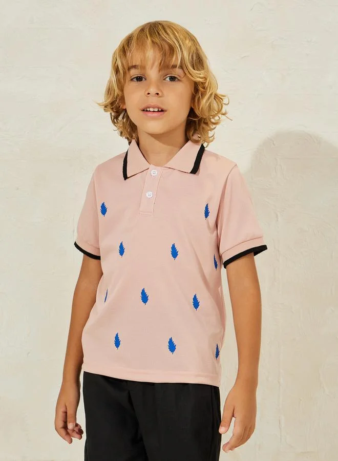 Styli Leaf Print Polo T-Shirt