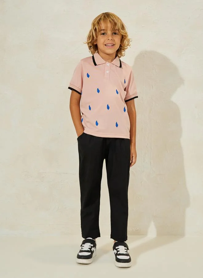 Styli Leaf Print Polo T-Shirt