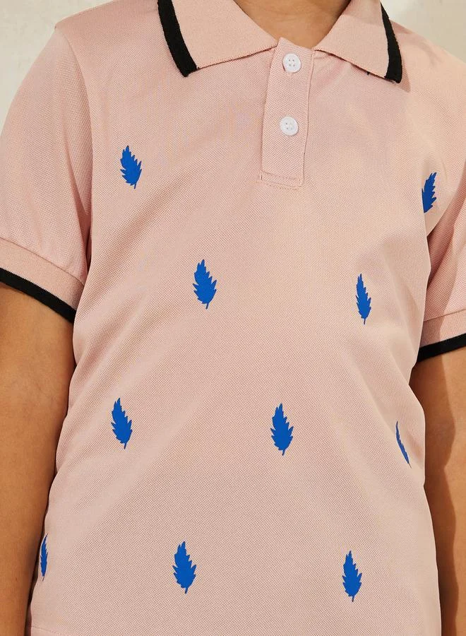 Styli Leaf Print Polo T-Shirt