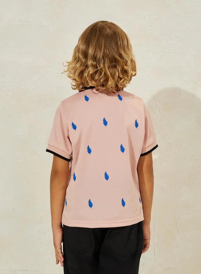 Styli Leaf Print Polo T-Shirt