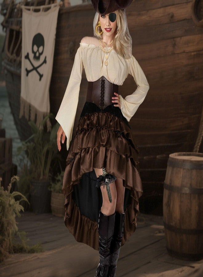 CICOCI Pirate Costume Women Outfits Renaissance Corset Steampunk Skirt Top Pirate Accessories Full Halloween Costume, Brown, X-Large - Image 5