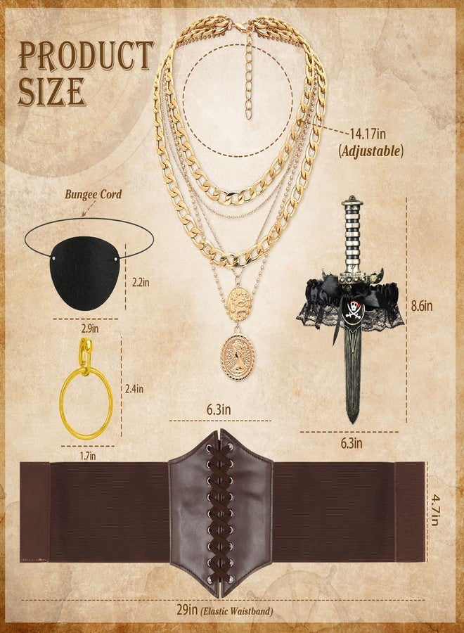 CICOCI Pirate Costume Women Outfits Renaissance Corset Steampunk Skirt Top Pirate Accessories Full Halloween Costume, Brown, X-Large - Image 4