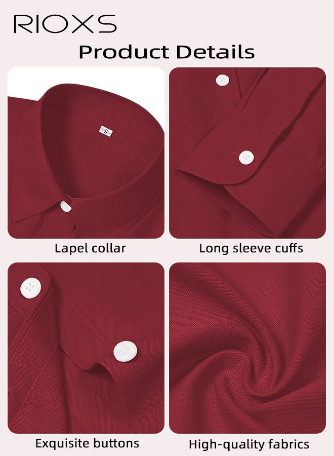 قميص النساء أسفل القميص، القمصان طويلة الأكمام الكلاسيكي المبطن، ملابس العمل غير الرسمية الفضفاضة، بلوزة المكتب الأساسية، القميص الأحمر للسيدات، القمصان المريحة مع الجينز، السيقان النحيفة، السراويل الساخنة والأحذية المختلفة