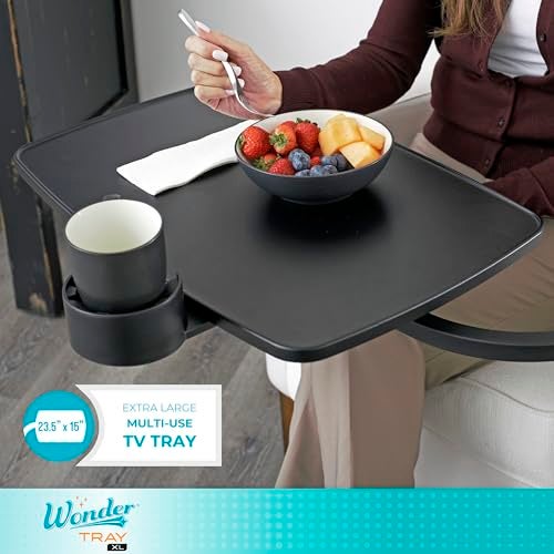 Stander Wonder Tray, Adjustable Swivel Table, Extra-Large Computer Stand, Couch Desk & Gaming Bench, TV-Trays for Eating on Couches, Chairs, Recliners with Laptop Wedges and Cup Holder, XL, Black - Image 4