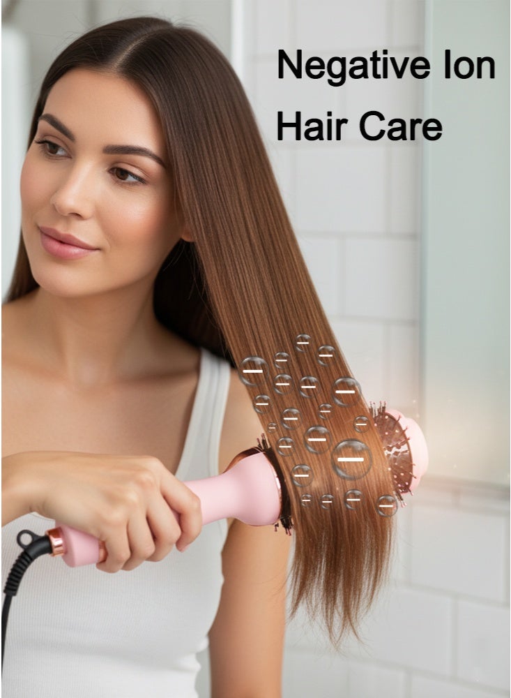 GREBON Oval Barrel Blow Hair Dryer Brush and Hot Air Brush & Styler, Hair Volumizer Dryer with Negative Ion, Professional Steam and Infrared Hair Dryer Pink - Image 3