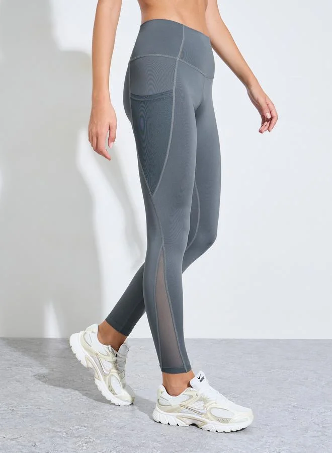 ستايلي اكتيف Charcoal Logo Mesh Panel Leggings