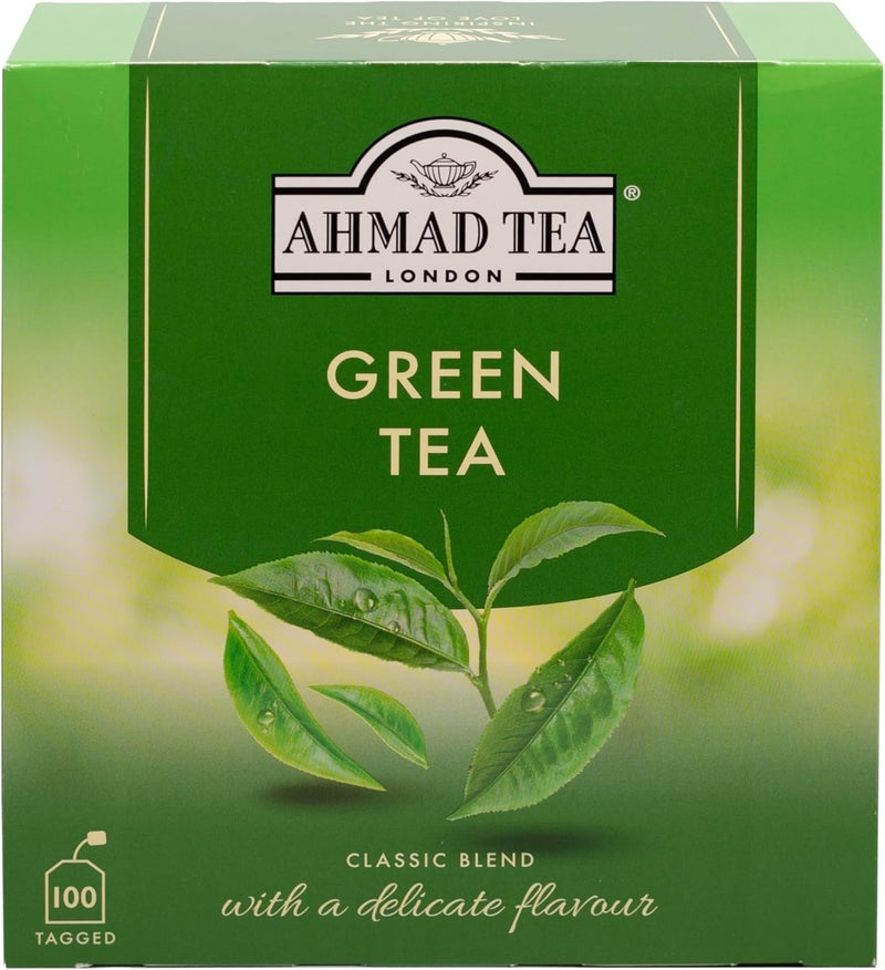Ahmad Tea Green Tea - 100 Tagged Teabags, 200g - Classic Blend with Delicate Flavor - Image 1