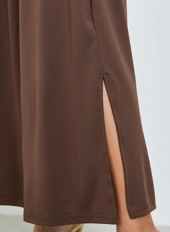 Styli Brown Brown Gathered Off-Shoulder Maxi Dress for Women | Best Price UAE