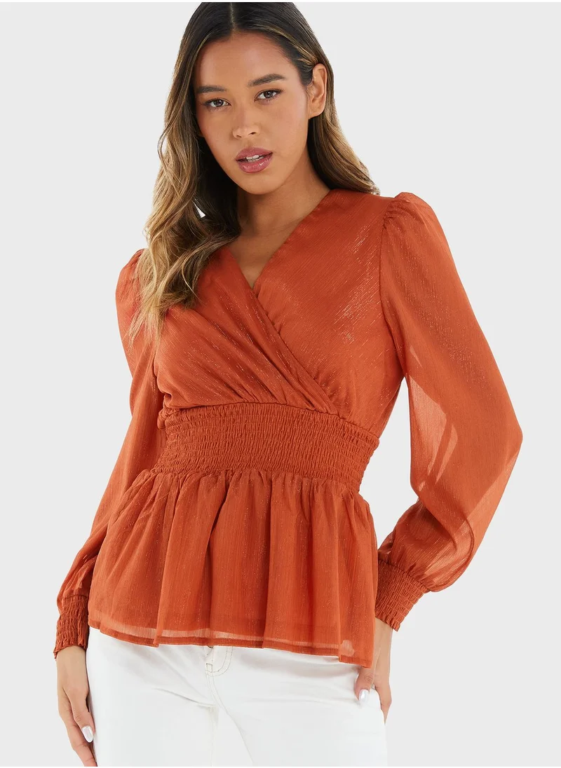 QUIZ Puff Sleeve Surplice Neck Top
