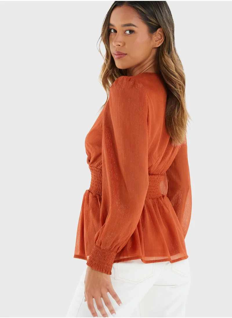 QUIZ Puff Sleeve Surplice Neck Top