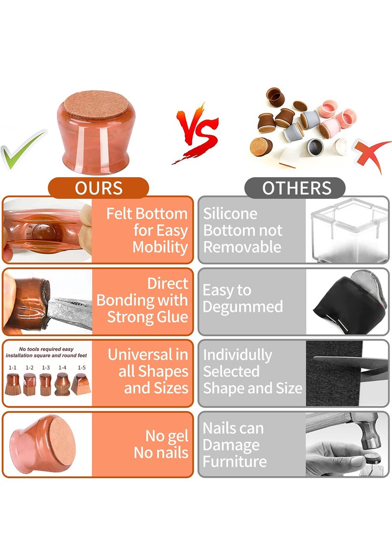 28-Piece Thickened Felt and Silicone Table Leg Protectors - Quiet Furniture Accessories for 0.98-1.77 Inch Chair and Table Legs, Ideal for Home Use. - Image 3