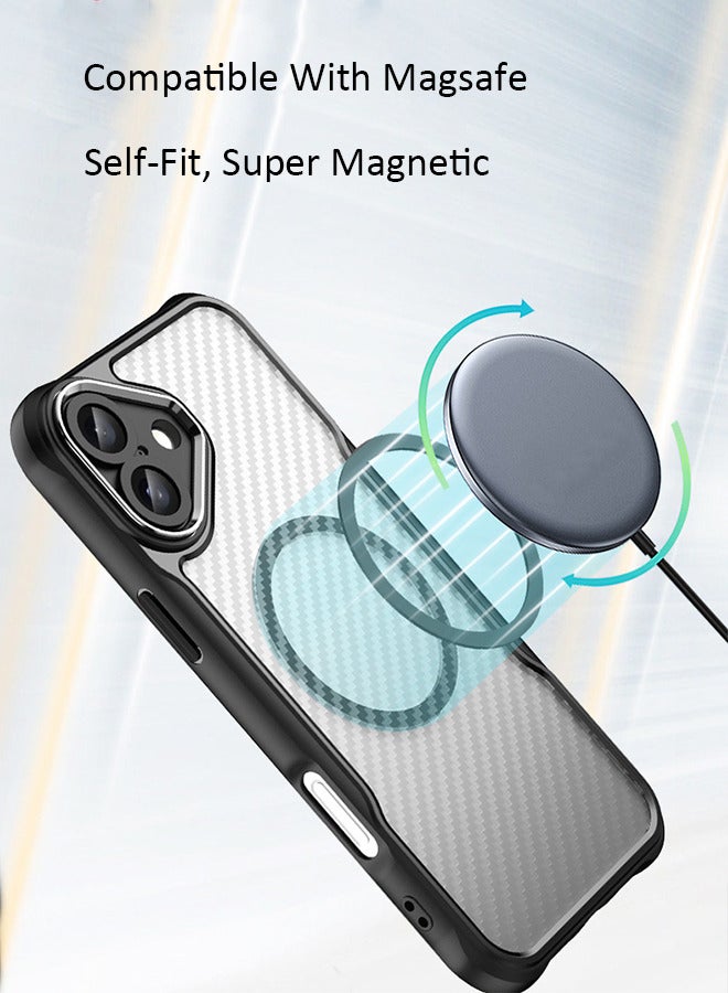 Magnetic Carbon Fiber Drop-Proof Black Phone Case For IPhone 16 Plus - Image 3