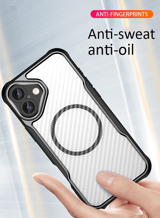Magnetic Carbon Fiber Drop-Proof Black Phone Case For IPhone 16 Plus - Image 4